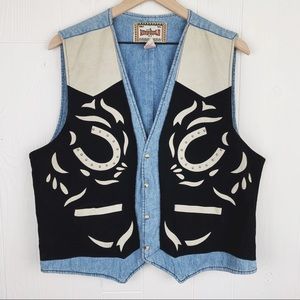 Vintage Western Cowboy Pearl Snap Denim Vest